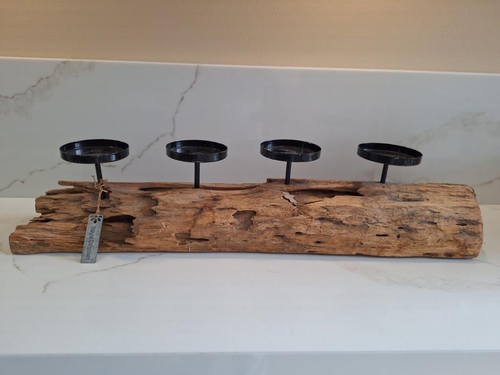 Dijk Natural Collections teakhouten kandelaar, Bruin, Ophalen of Verzenden, Zo goed als nieuw, Hout