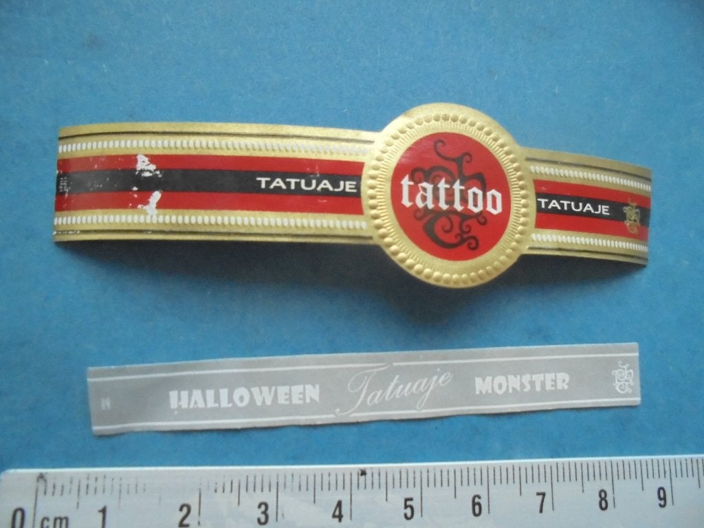 2 sigarenbanden Tattoo Tatuaje Halloween Monster Nicaragua, Ophalen of Verzenden, Zo goed als nieuw, Sigarenbandjes