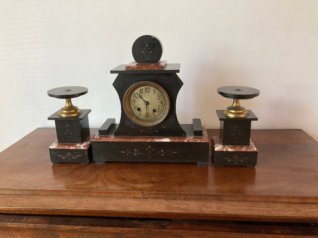 Antieke open haard klok Bronzen marmeren schouw klok Jr. ’60, Antiek en Kunst, Ophalen of Verzenden