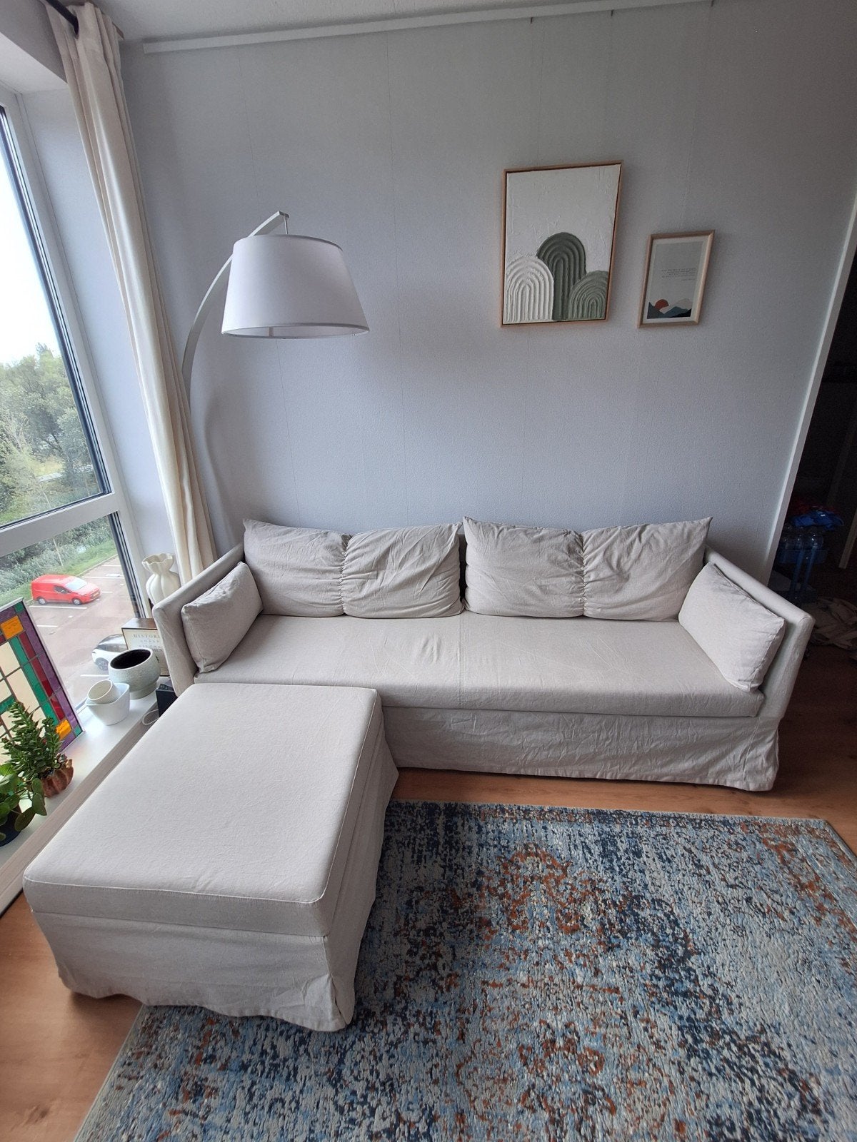 Beige Ikea SANDBACKEN slaapbank, Ophalen, Modern, Scandinavisch, Hoekbank, Driepersoons