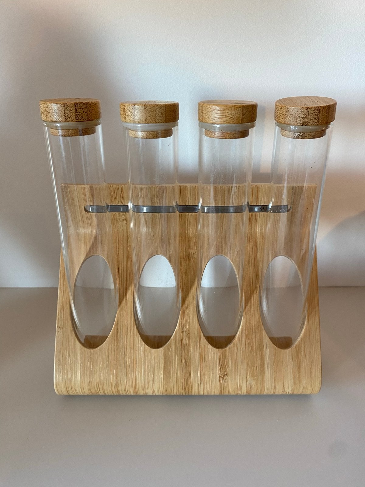 IKEA Rimforsa Kruidenrek met 4 Glazen Buisjes, Huis en Inrichting, Overige typen, Hout, IKEA, Ophalen of Verzenden