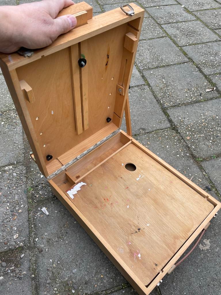 Houten schilderkist/ezel - Gebruikt, Hobby en Vrije tijd, Schilderen, Gebruikt, Ezel, Ophalen