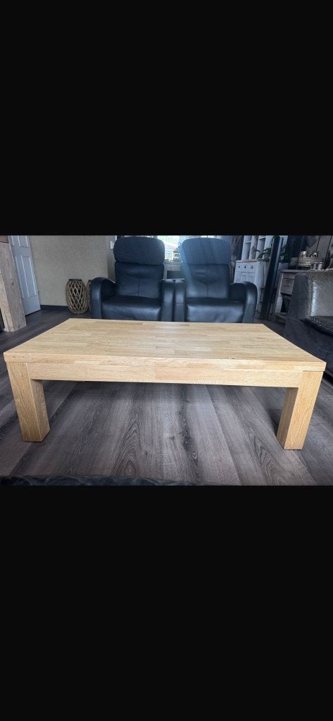 Massief houten salontafel, Ophalen, Gebruikt, 100 tot 150 cm, 50 tot 100 cm