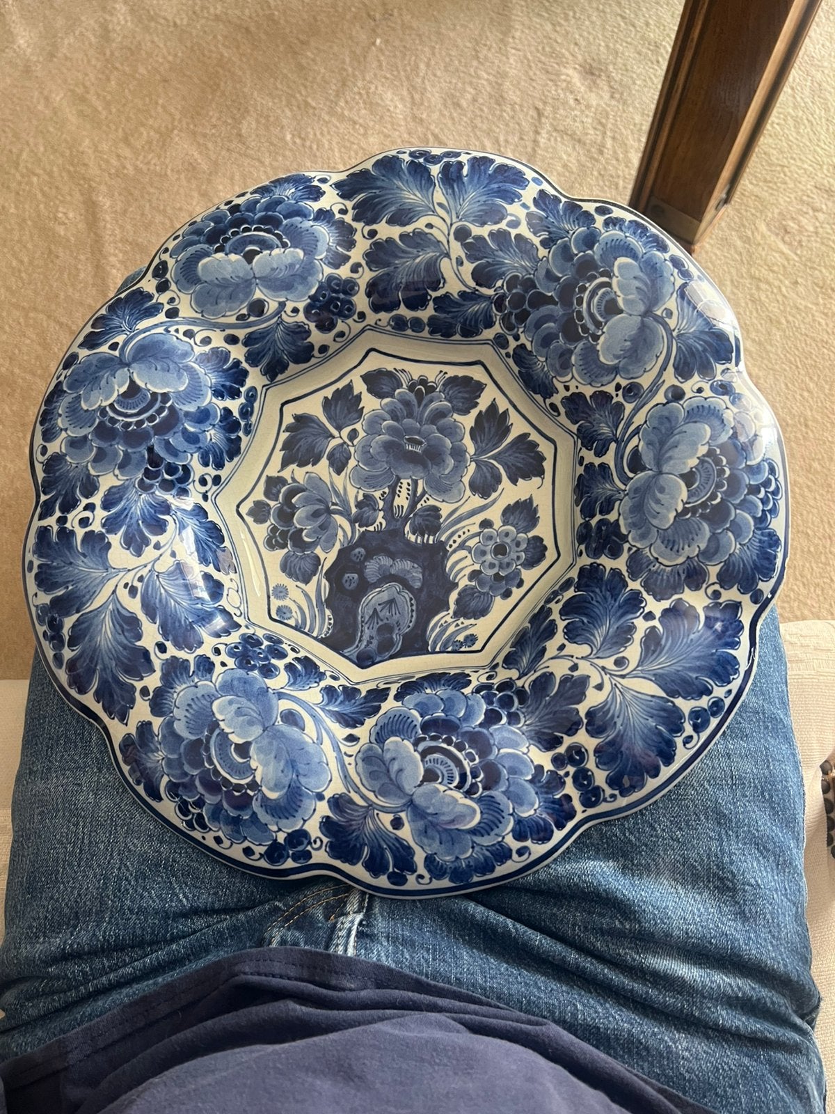 delfsblauwe schotel, 34 cm, Wanddecoratie, Ophalen of Verzenden, Zo goed als nieuw