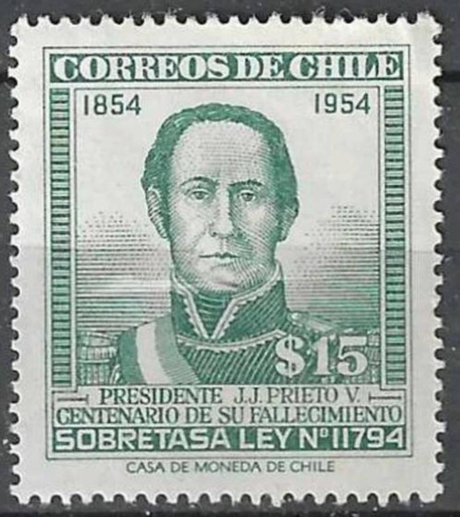 Chili 1955/1956 - Yvert 258 - José Joaquín Prieto Vial (PF), Verzenden, Postfris, Zuid-Amerika