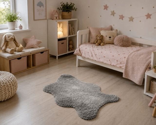 Kinderkamer vloerkleed Beertje, Ophalen, 50 tot 100 cm, Nieuw, Grijs