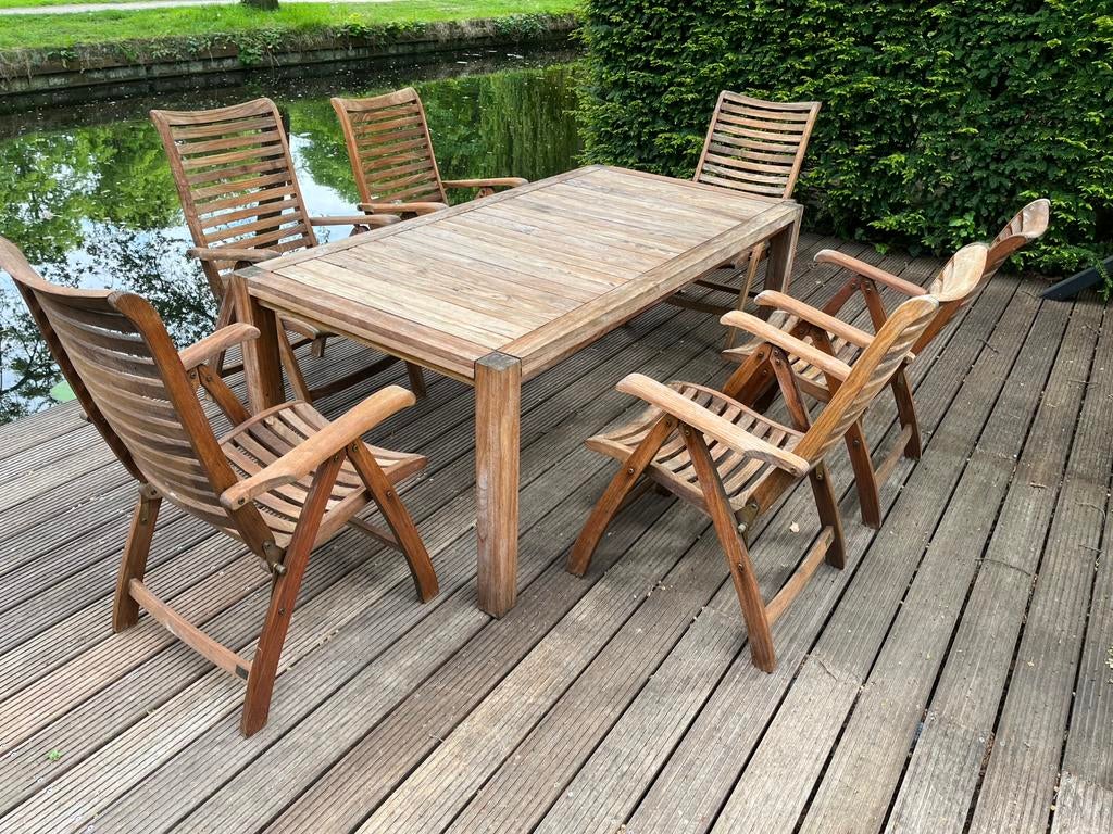 Exotan Teak garden table and 6x Hattersley chairs, Tuin en Terras, Tuinsets en Loungesets, Ophalen, Gebruikt, Eettafel, 6 zitplaatsen