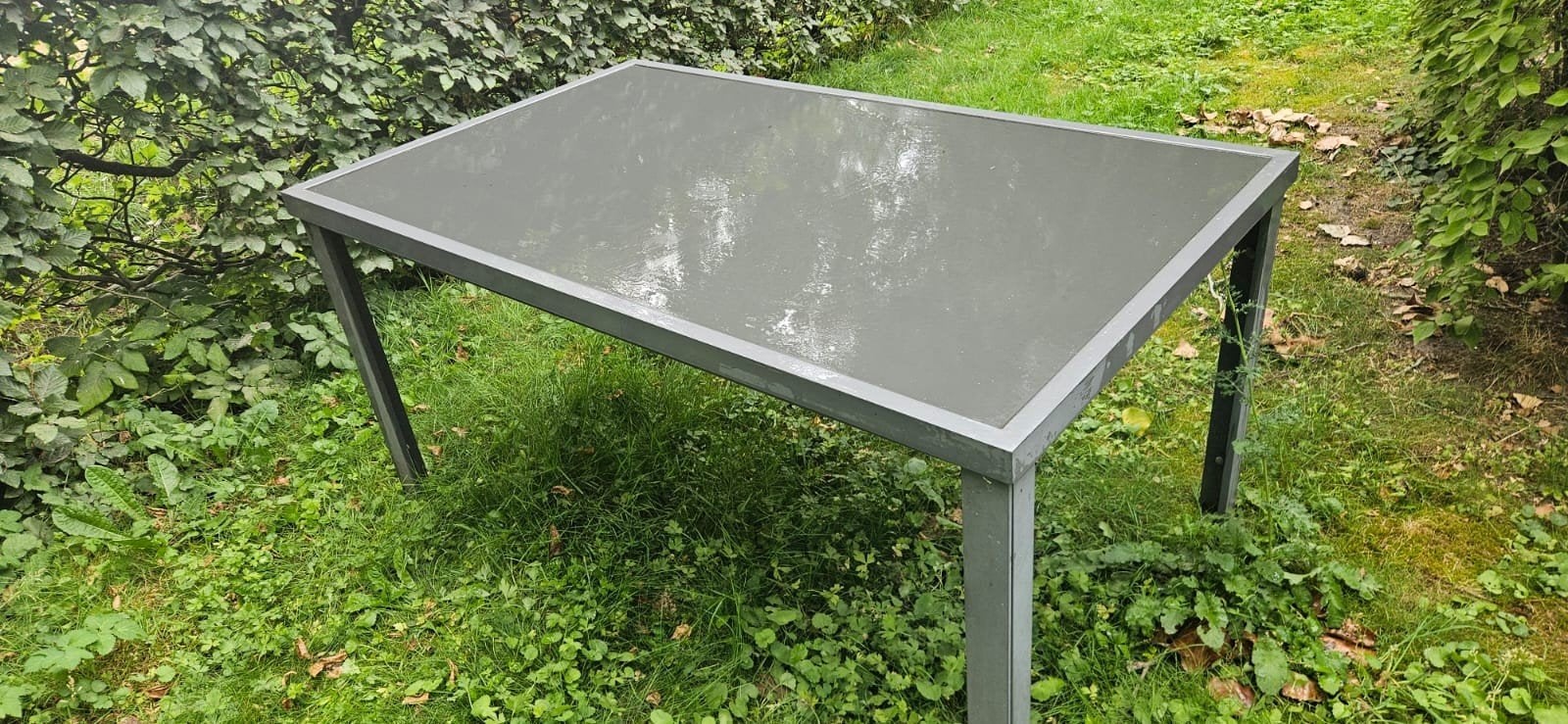 Tuin-/balkontafel met glazen blad - Gebruikt, Ophalen, Gebruikt, Rechthoekig, Metaal