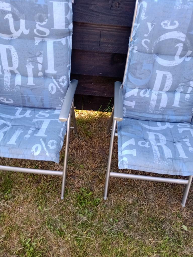 2 nette camping/kampeer stoelen. Blauwe kussens., Ophalen, Gebruikt