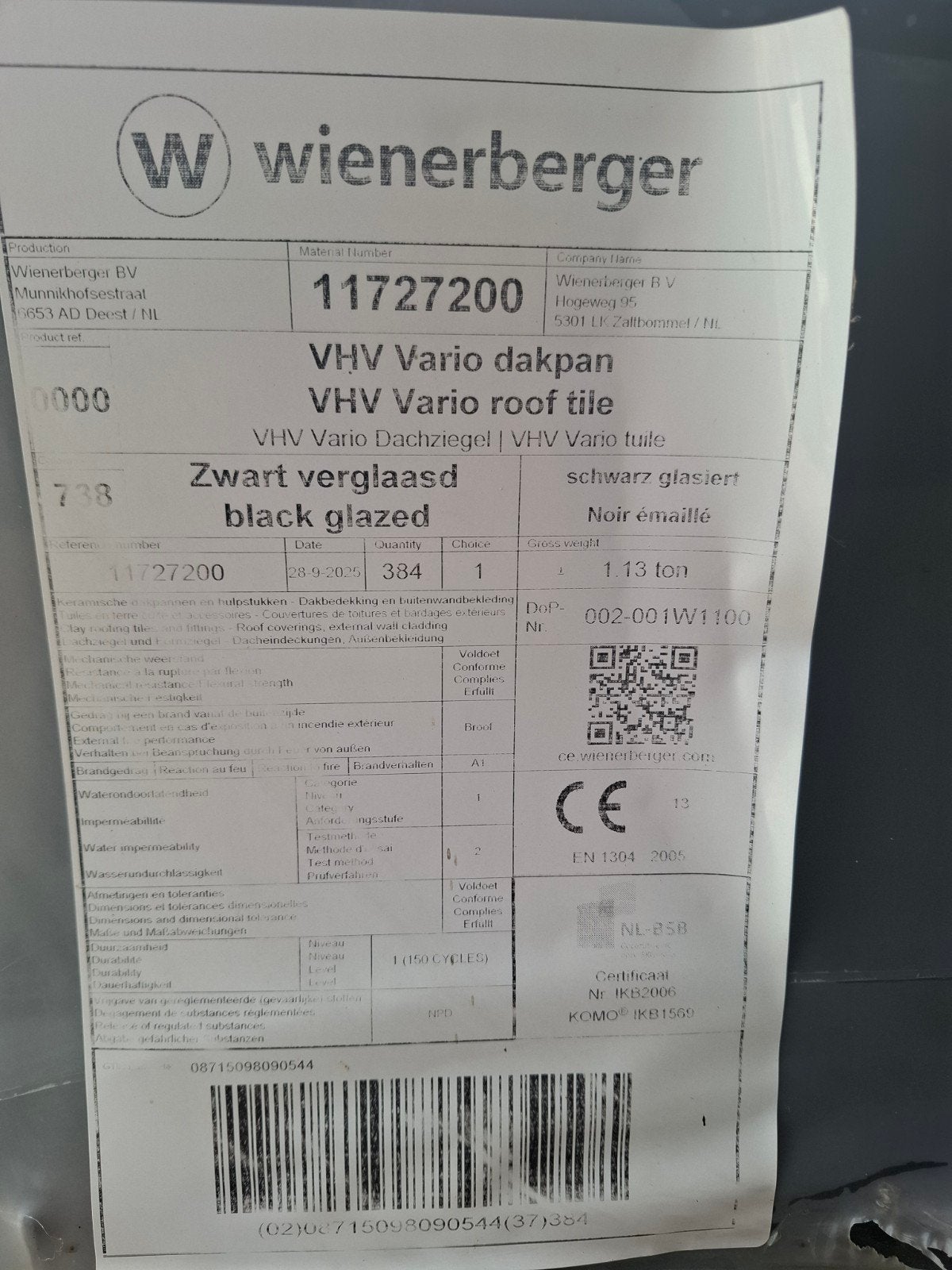 Nieuwe Wienerberger VHV Vario dakpannen, zwart geglazuurd, Doe-het-zelf en Verbouw, Dakpannen en Dakbedekking, Ophalen of Verzenden