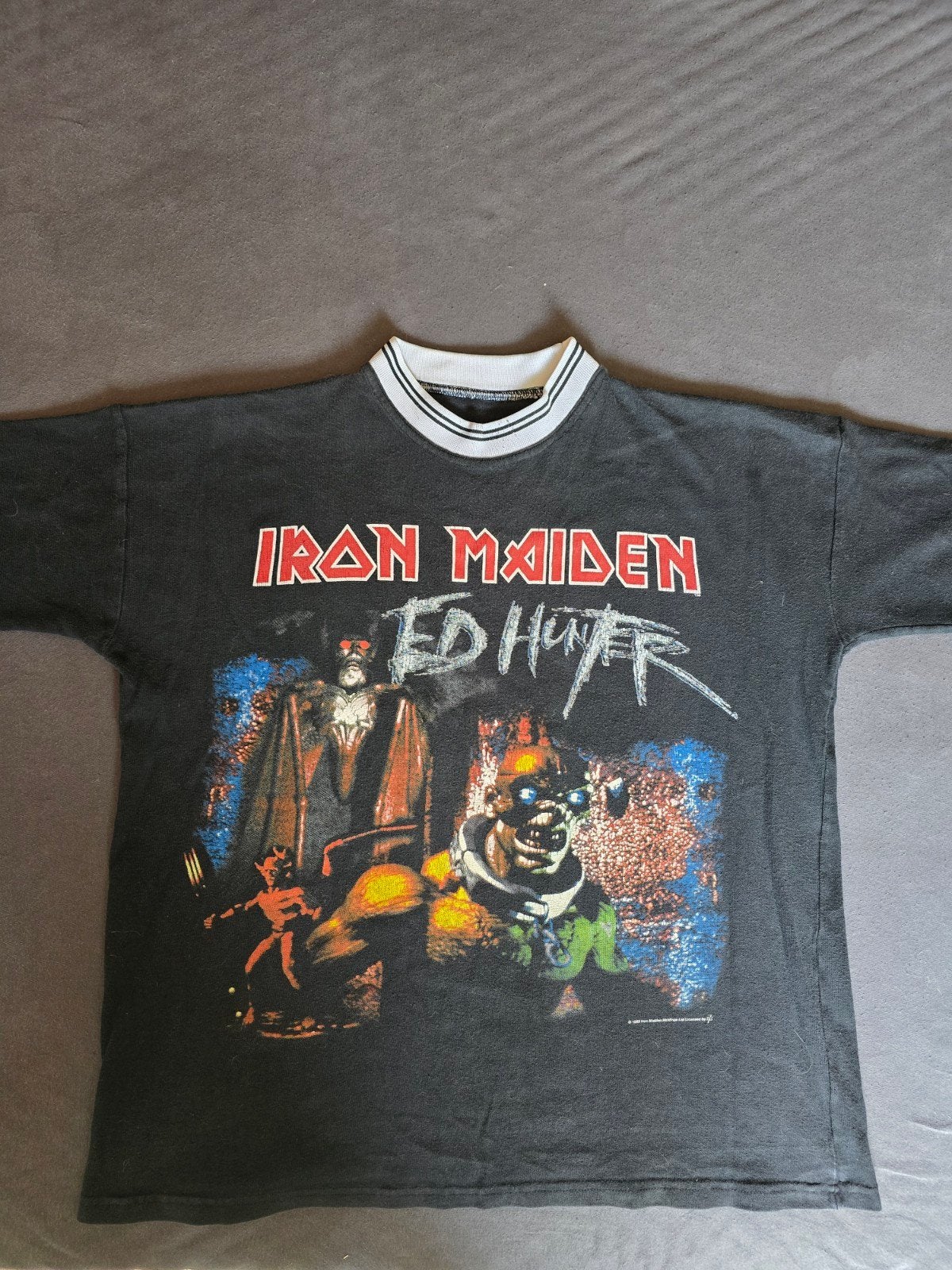 Original Vintage 1999 Iron Maiden Ed Hunter Shirt – Gestreep, Ophalen of Verzenden, Maat 52/54 (L), Zwart