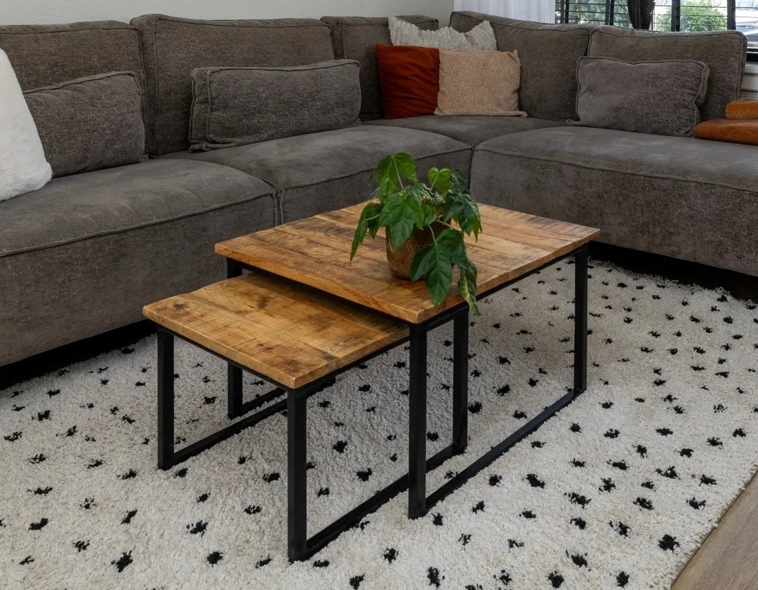 Set van 2 salontafels van DKW Woonvision, Vierkant, Zo goed als nieuw, Minder dan 50 cm, Overige houtsoorten