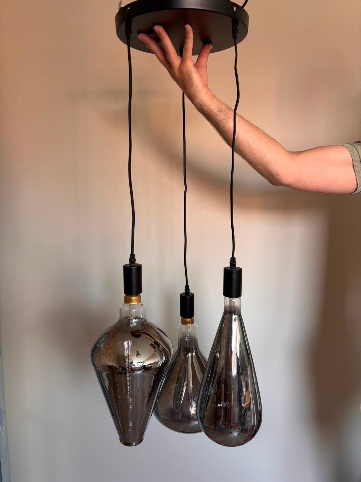 Hanglamp Brandon 3L mat zwart, Ophalen, Gebruikt, E27 (groot), Metaal