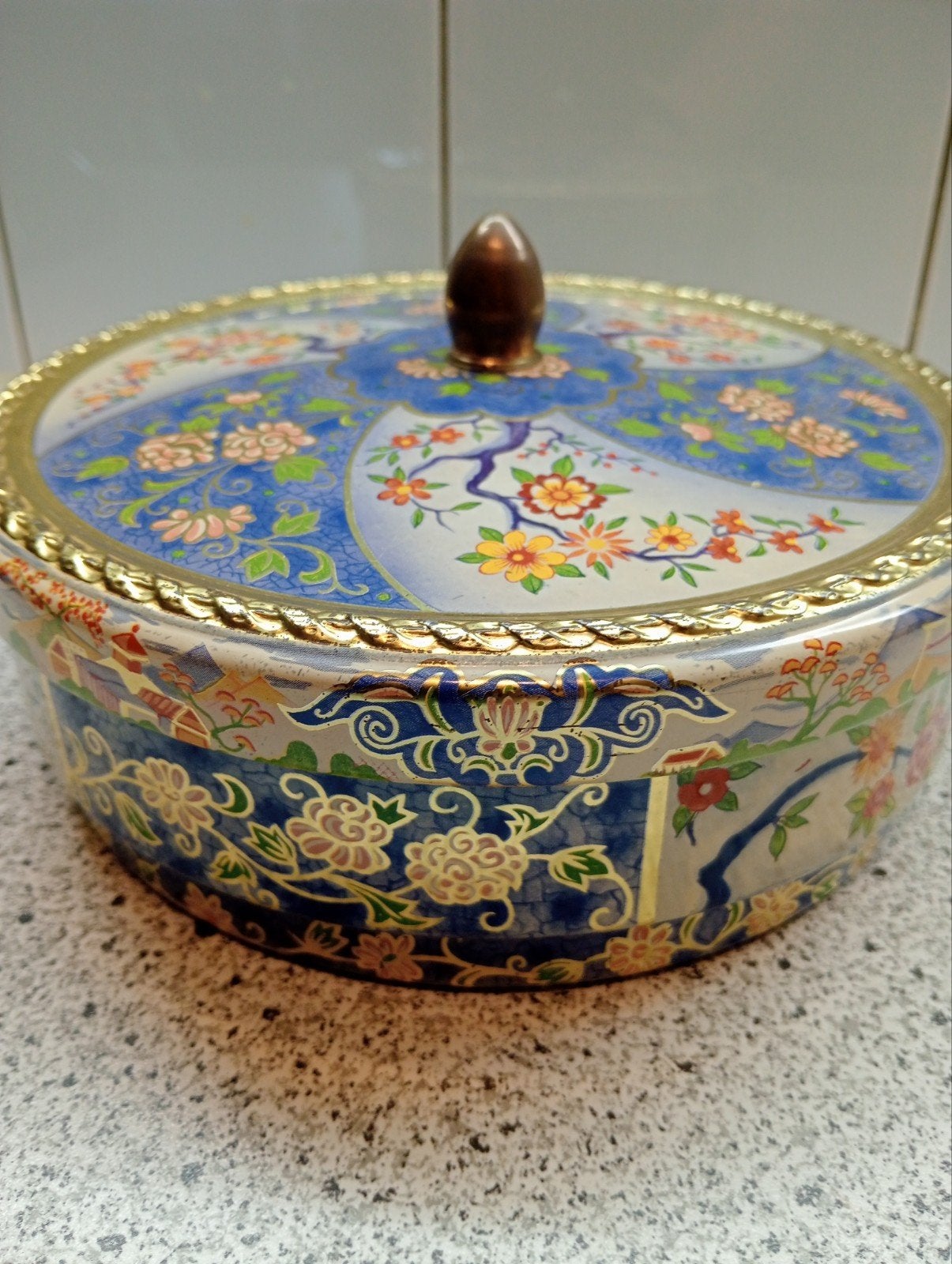 Oud Albert Heijn Koekblik uit 1966 met Bloemmotief, Ophalen of Verzenden