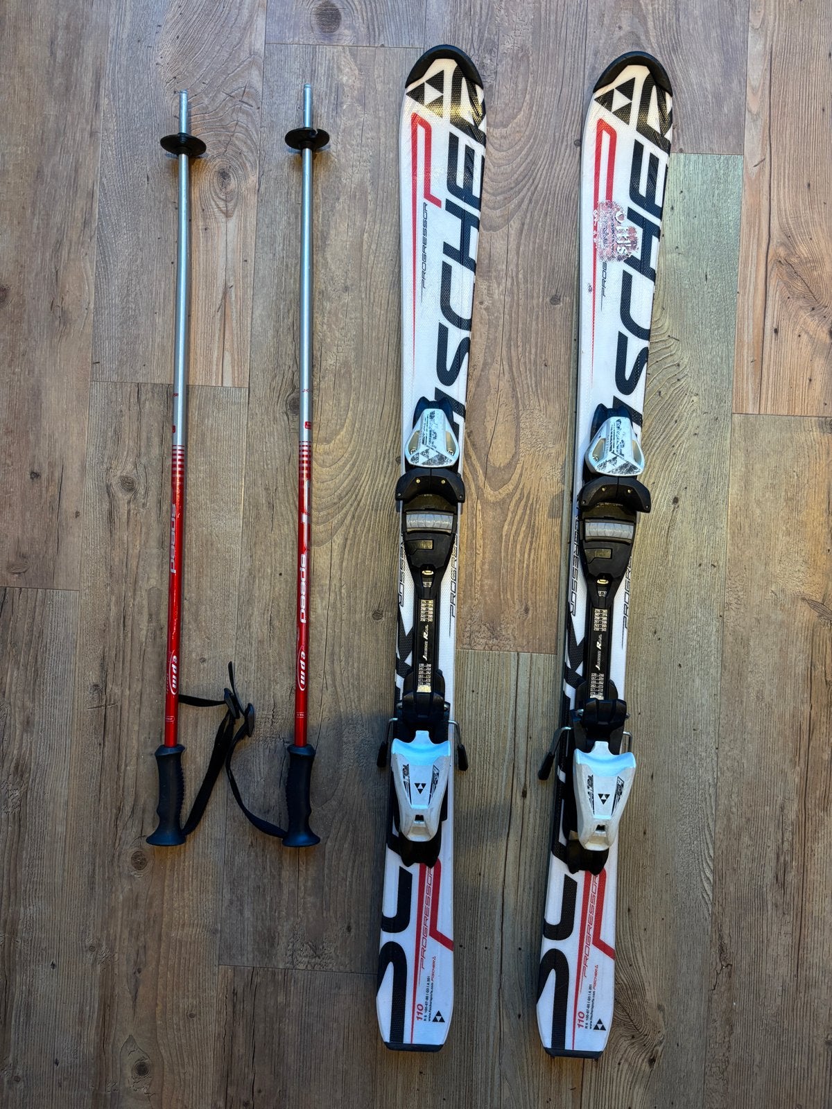 Fischer Progressor ski's 110 cm met stokken, Ophalen, 100 tot 140 cm, Skiën, Ski's