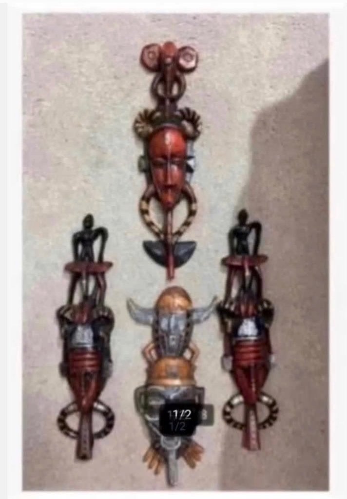 4 x beeld Afrika Masker, 24-29 cm, Polyresin, pr.v.4, Ophalen of Verzenden