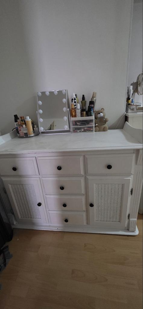 Witte ladekast/dressoir gebruik als make-up tafel, Gebruikt, 150 tot 200 cm, Ophalen of Verzenden, Met lade(s)