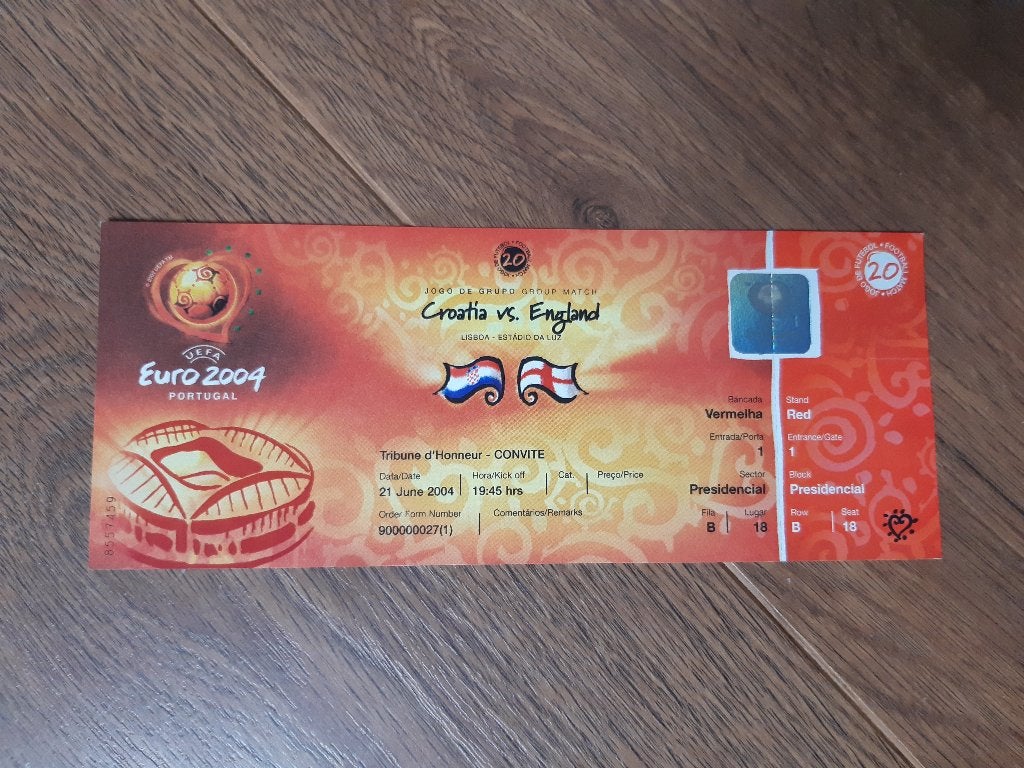 TICKET VOETBAL KAARTJE EURO2004 - KROATIË-ENGELAND #20, Tickets en Kaartjes, Eén persoon