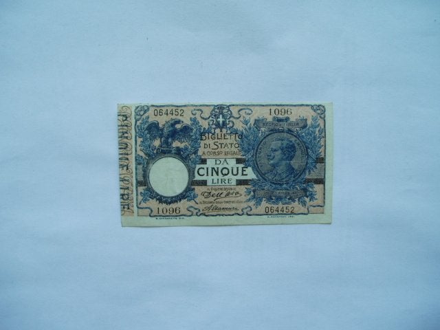 1887. Italië, 5 lira 1904 Vittorio Emanuele III., Postzegels en Munten, Bankbiljetten | Europa | Niet-Eurobiljetten, Verzenden