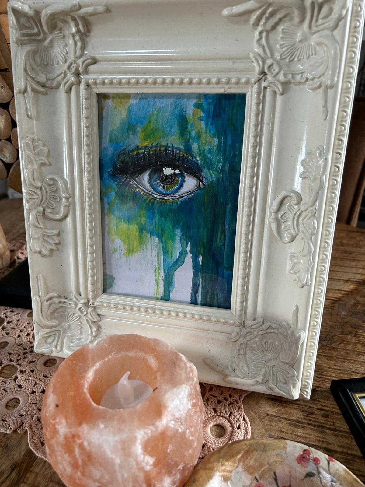 Handgeschilderd oog in lijst - Uniek kunstwerk, Ophalen of Verzenden
