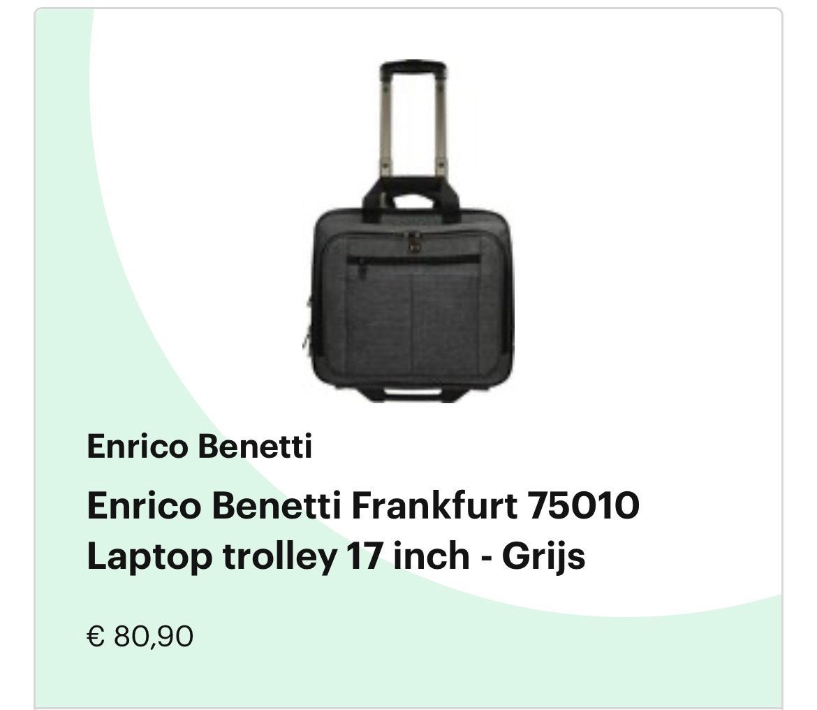Enrico Benetti Frankfurt Laptop trolley 17 inch - Grijs, Ophalen, 17 inch of meer, Zo goed als nieuw, Trolleytas