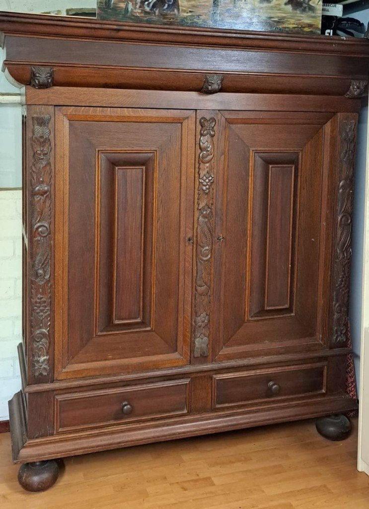 Antieke Eiken Kast - Demontabel , - bjr. ca. 1890-1900, Gebruikt, Eikenhout, 150 tot 200 cm, 50 tot 75 cm