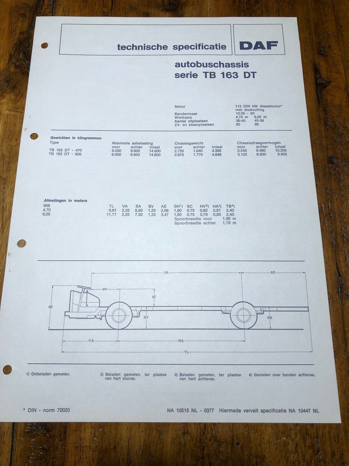 DAF Autobuschassis TB 163 DT Technische Specificatie, Ophalen of Verzenden, Zo goed als nieuw, DAF