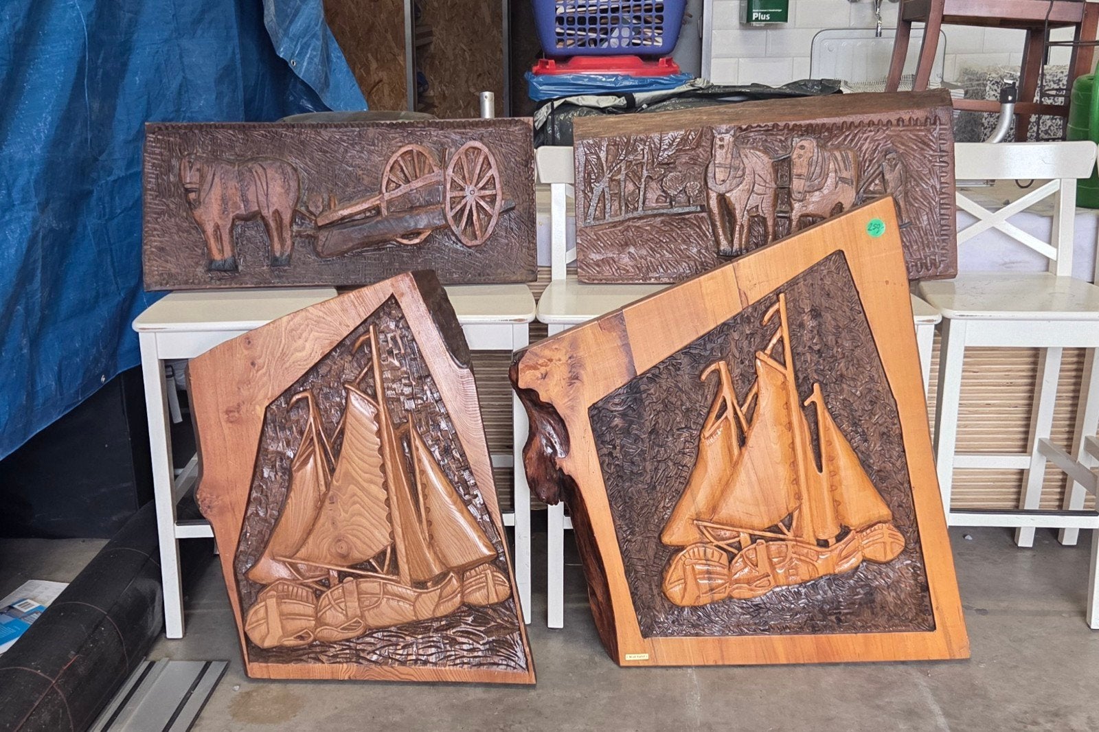 Prachtig Vintage Houtsnijwerk (4 stuks) – Maritiem & Rustiek, Antiek en Kunst, Ophalen
