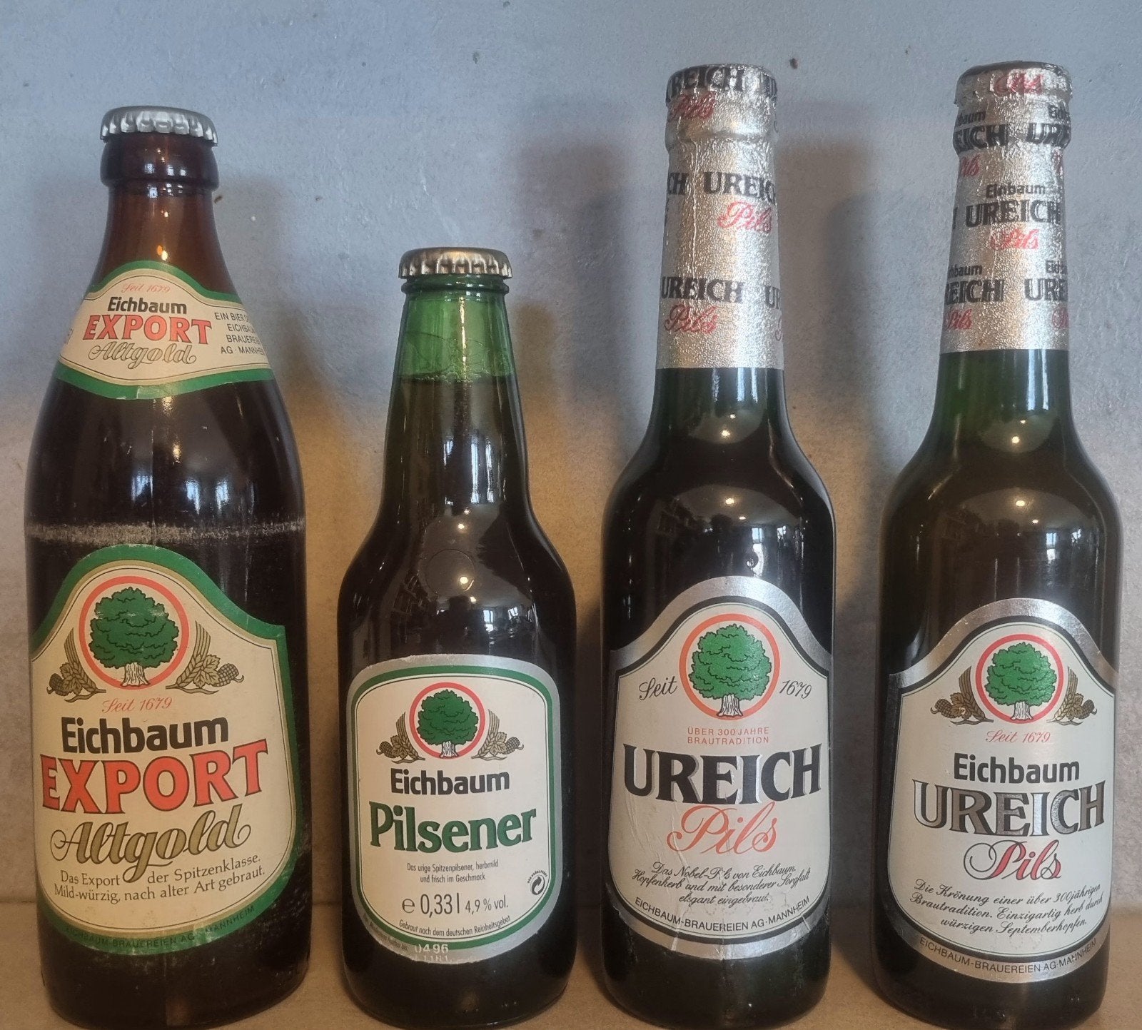 Eichbaum, Mannheim: Altgold <'89, Pils '96, Ureich <'89& '89, Ophalen of Verzenden, Zo goed als nieuw, Flesje(s), Overige merken