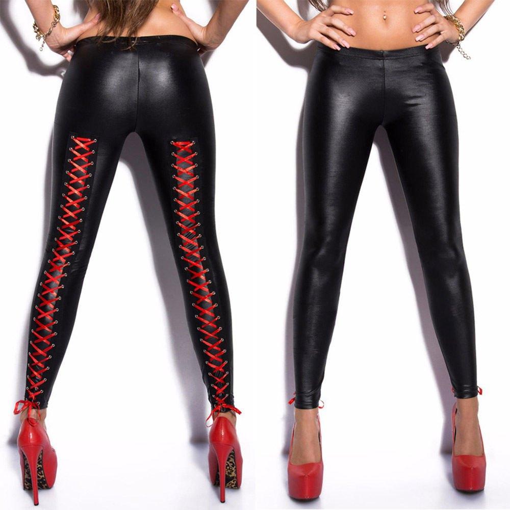 Dames legging leer look lace (sexy broek zwarte leren), Verzenden, Nieuw, Zwart, Lang