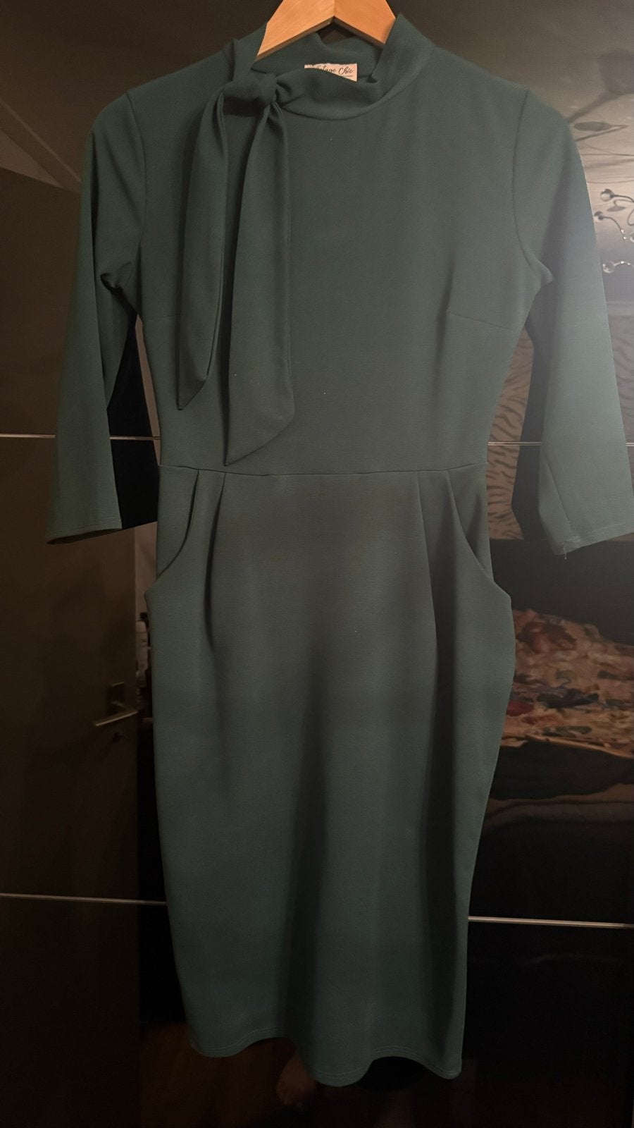 Vintage Chic Groene Jurk met Strik en Zakken, Ophalen of Verzenden, Zo goed als nieuw, Maat 36 (S), Onder de knie
