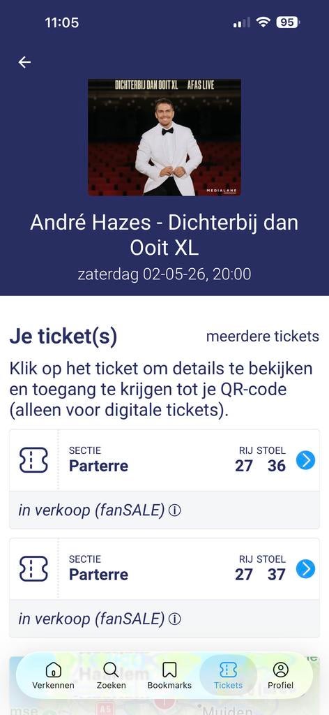 2 tickets andre hazes vanavond 2 mei, Tickets en Kaartjes, Twee personen, Levenslied