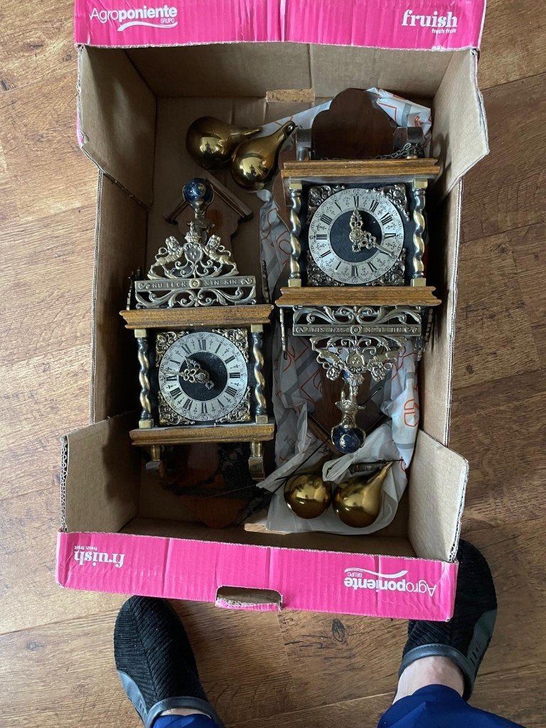 2x Zaanse Klok (Warmink / WUBA stijl), Ophalen, Met gewichten, Bruin, Analoog