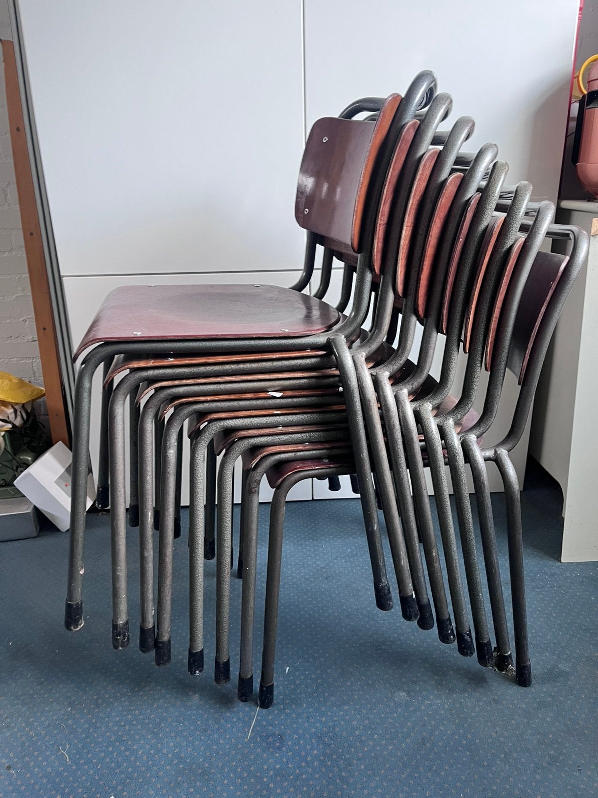 8 Gispen buisframe stoelen “Th. Delftse stoel”, Ophalen, Gebruikt, Industrieel vintage, Grijs