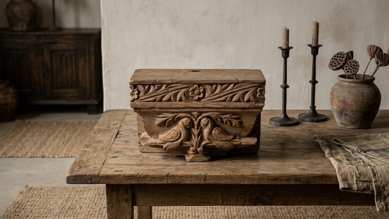 Prachtige handgesneden houten poer / console - Sober & Stoer, Ophalen of Verzenden