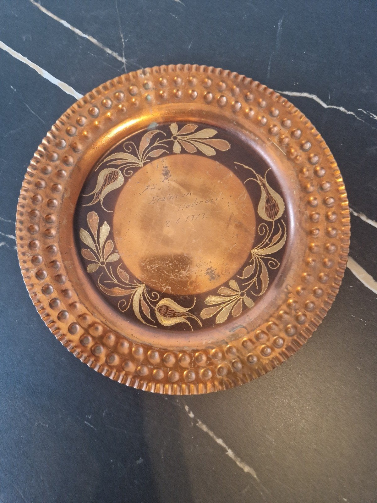 Turks Koperen Dienblad - Handgemaakt Gehamerd - Ø 20 cm, Ophalen of Verzenden
