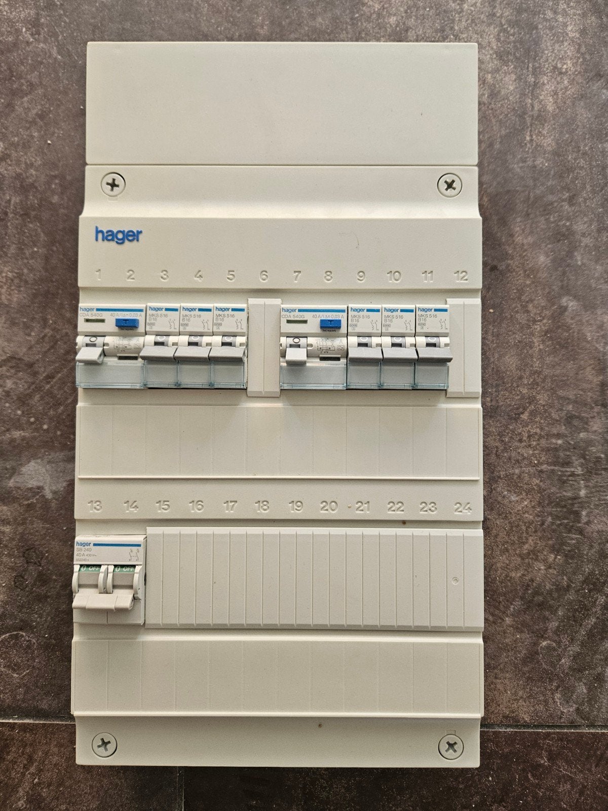 Hager Groepenkast met Installatieautomaten, Ophalen, Gebruikt, Hager, Groepenkast