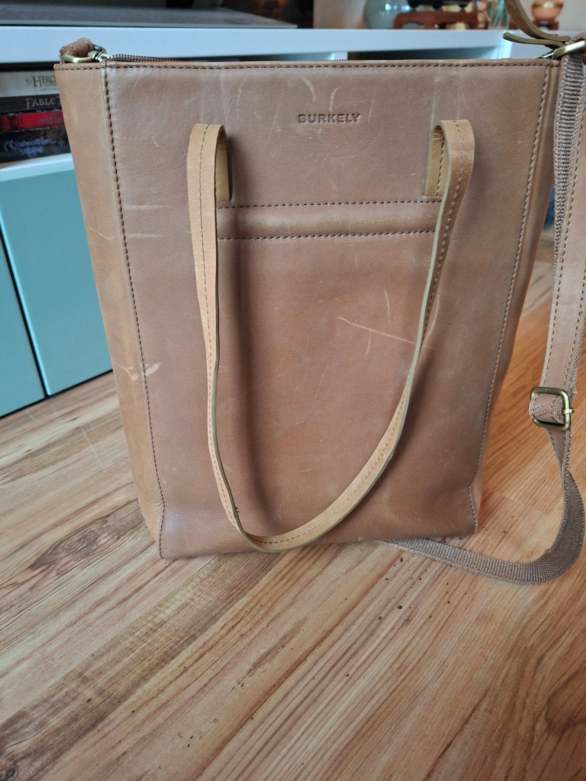 Burkely leren shopper/handtas - Cognac, Ophalen of Verzenden, Zo goed als nieuw, Bruin, Shopper