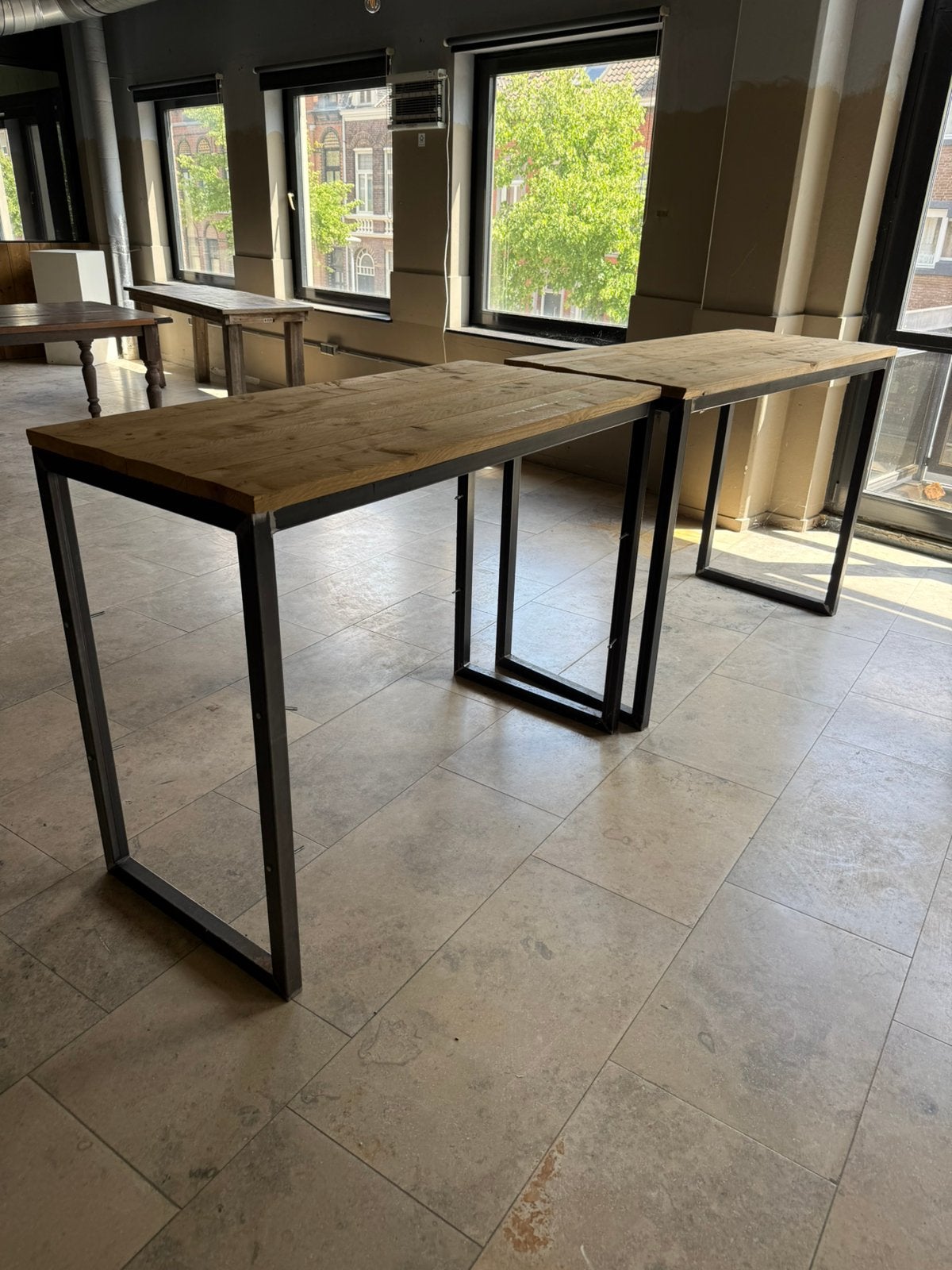 Industriële Bartafel 130x62 cm Houten Blad Horeca Bar, Ophalen, Gebruikt, 100 tot 150 cm, 50 tot 100 cm