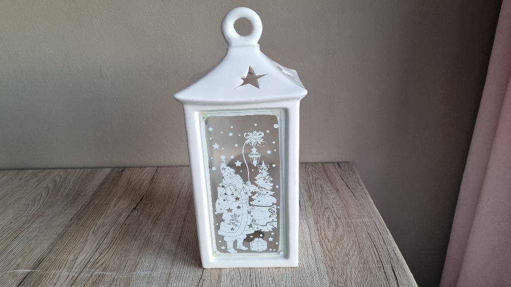 Prachtig Windlicht Kerstman Kerstmis Brocant Keramiek Glas, Overige materialen, 25 tot 50 cm, Verzenden, Wit