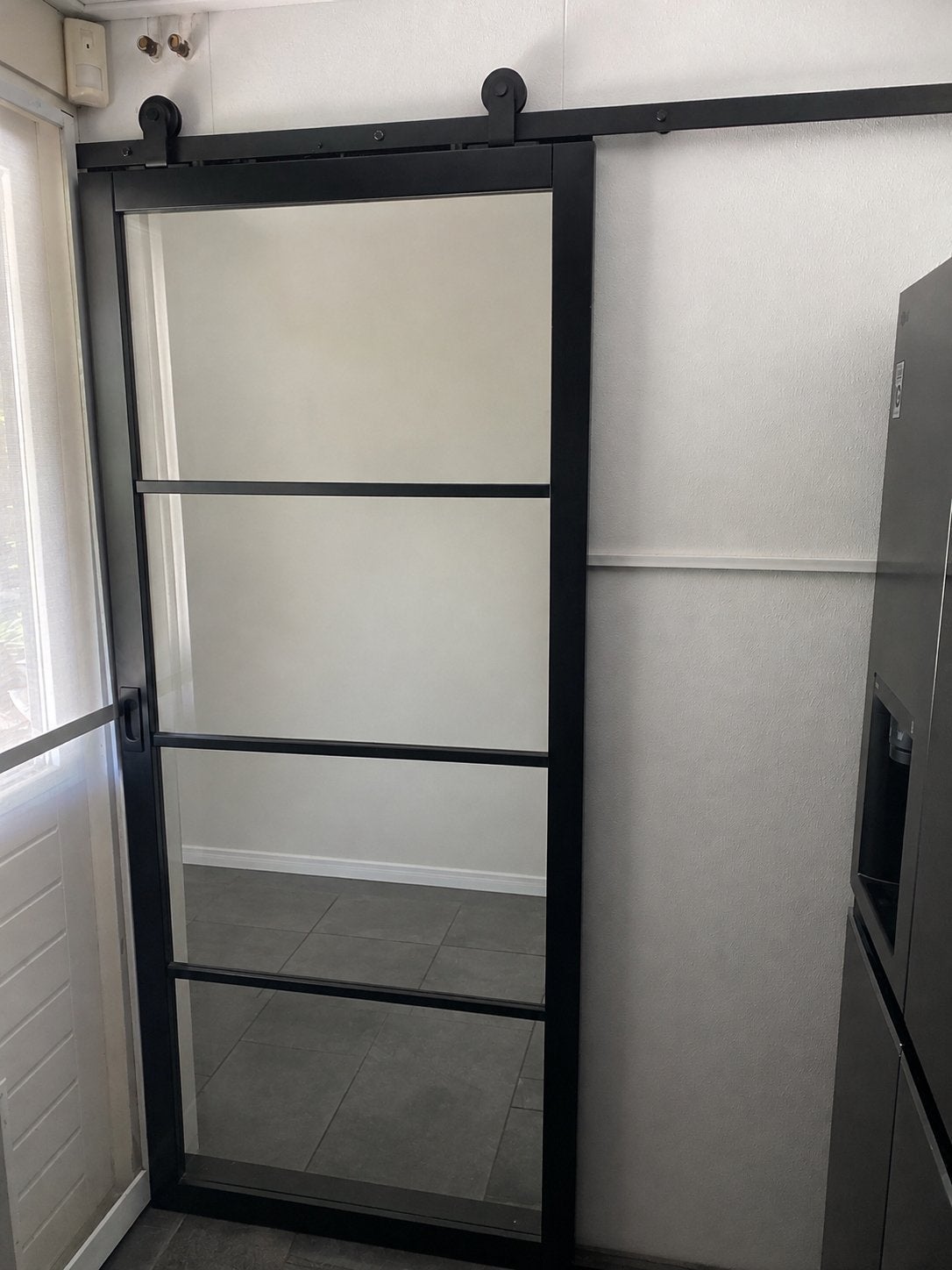 Schuifdeur 3 panelen glas 88 x 201,5 cm, Doe-het-zelf en Verbouw, Ophalen, Gebruikt, 80 tot 100 cm, Binnendeur