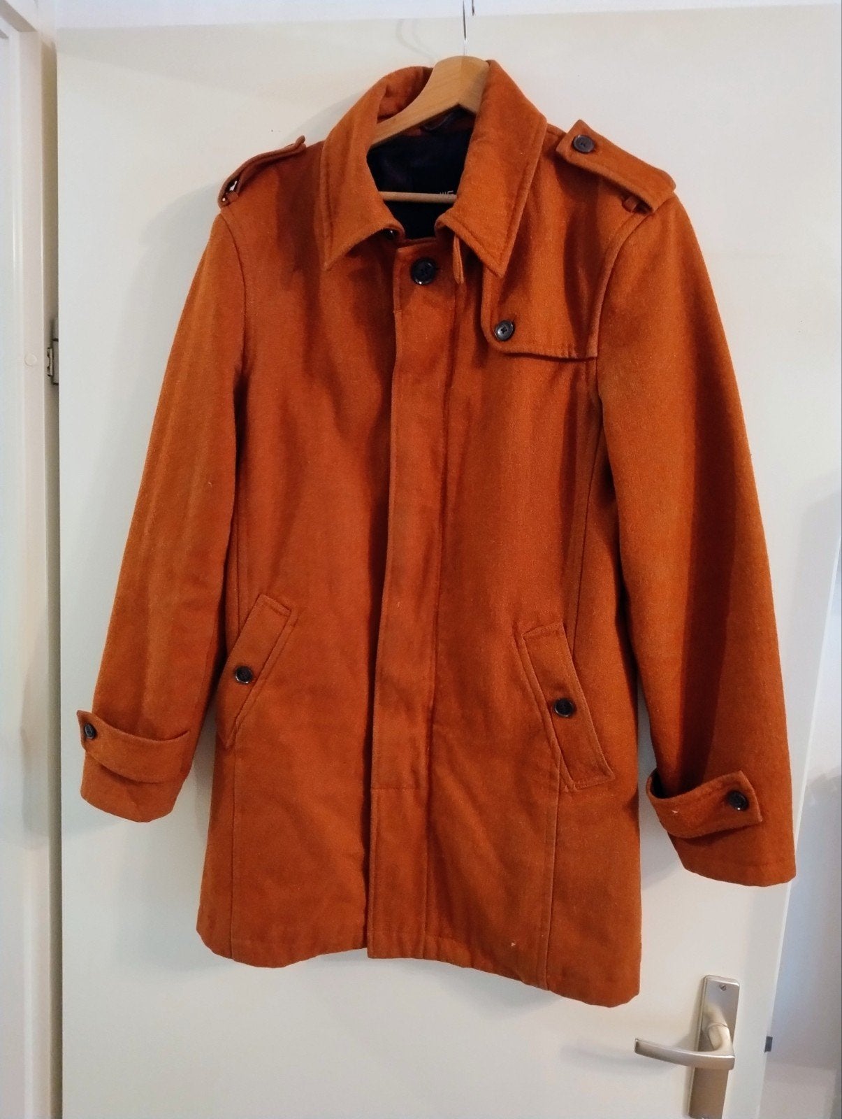 Warme Oranje Lange Jas - maat M -, Ophalen of Verzenden, Gedragen, Maat 48/50 (M), Oranje