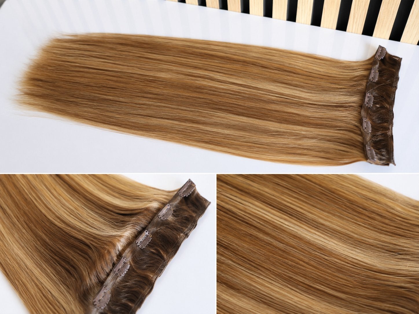 Clip-In Hairextensions balayage kleur van Humano Hair, Ophalen of Verzenden, Zo goed als nieuw, Pruik of Haarverlenging