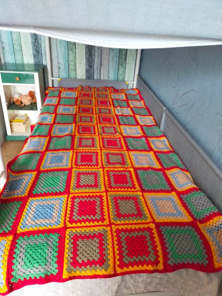 Retro sprei, deken, eenpersoons., Katoen, Gehaakt, Nieuw, Ophalen of Verzenden