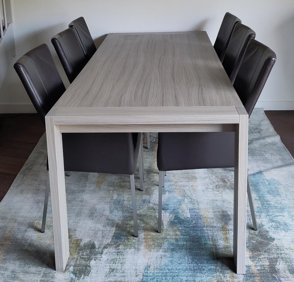 Eettafel (90x230) met 6 stoelen, Ophalen, Gebruikt, Overige materialen, 200 cm of meer