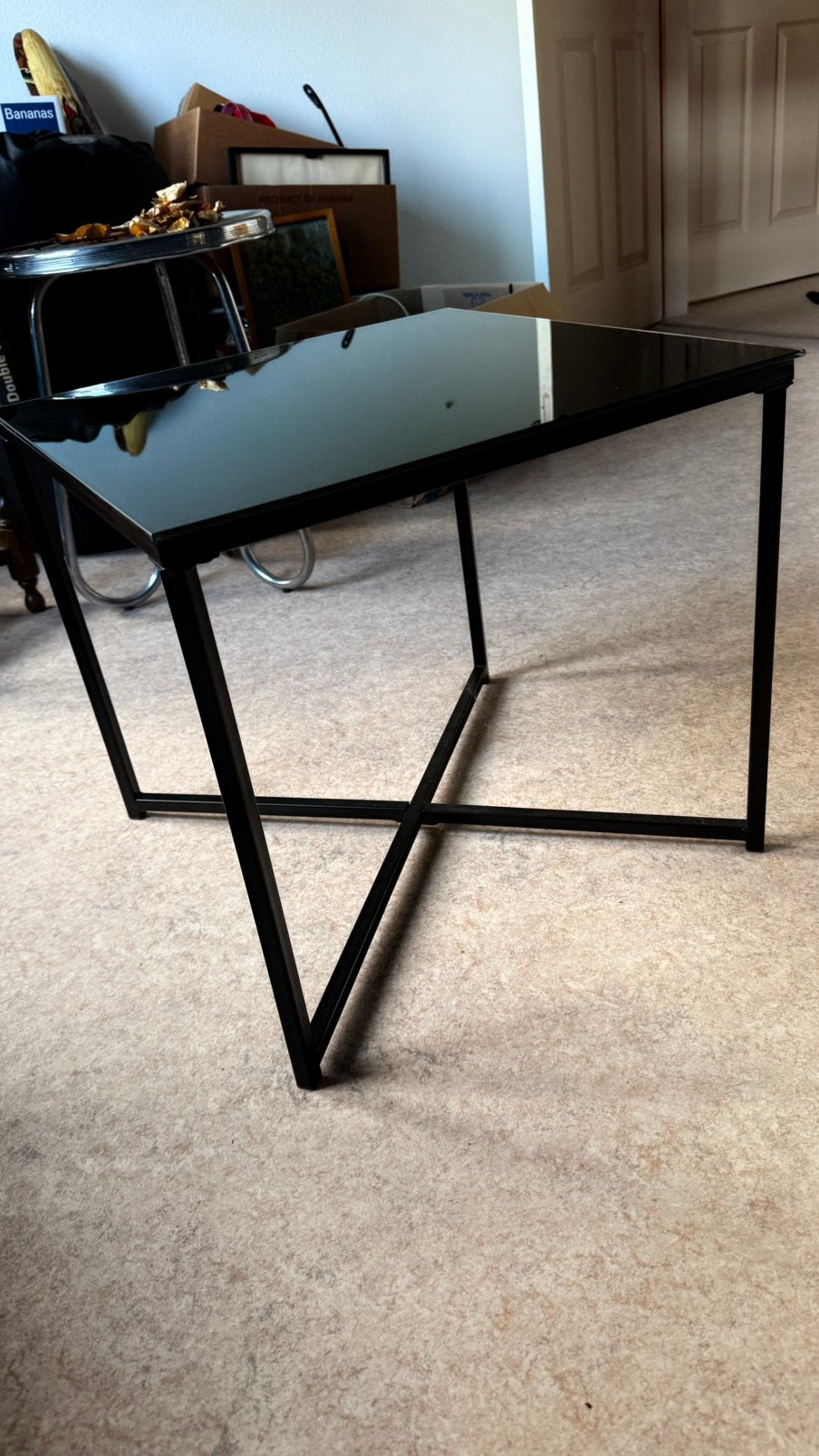 Ikea bijzettafeltje zwart met glas, Minder dan 55 cm, Gebruikt, Vierkant, Glas