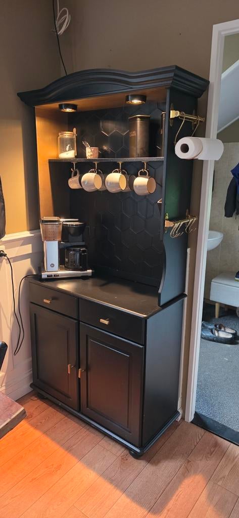 Sfeervolle Koffiecorner Buffetkast - Zwart met Verlichting, Ophalen, Gebruikt, Met deur(en), 50 tot 100 cm
