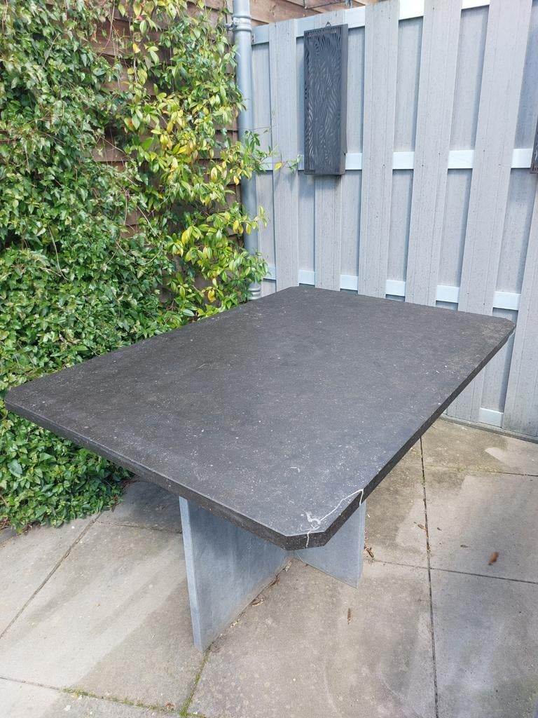 Buitentafel van Belgisch natuursteen/leisteen + polijstmachi, Ophalen, Gebruikt, Rechthoekig, Overige materialen
