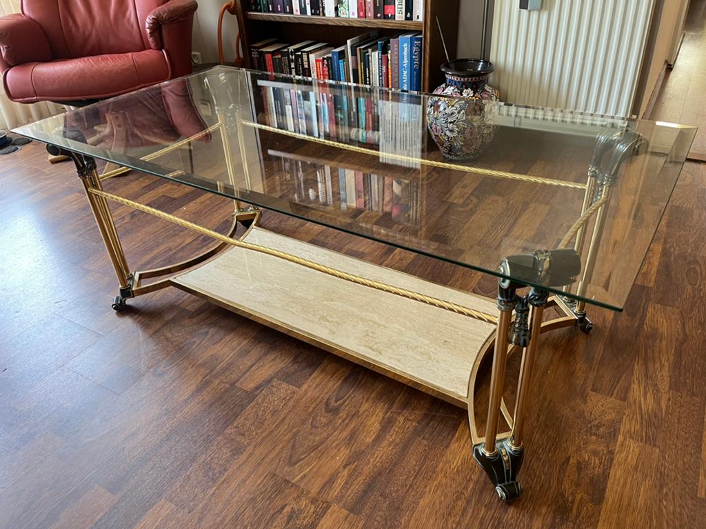 Design salontafel met geslepen glasplaat, Gebruikt, Ophalen of Verzenden, Minder dan 100 cm, Rechthoekig