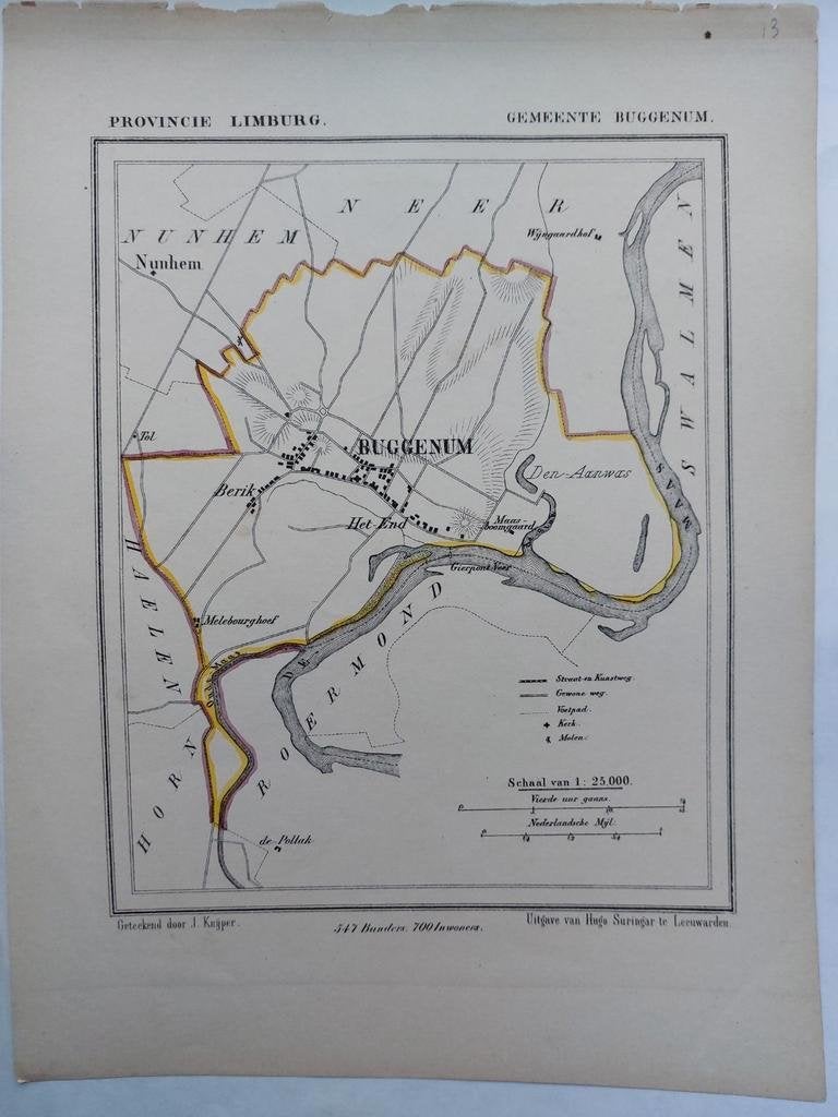 13 / Bruggenum Berik Maas Nunhem Litho uit 1866 J. Kuyper, Ophalen of Verzenden